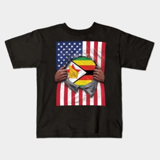 Zimbabwe Flag American Flag Ripped - Gift for Zimbabwean From Zimbabwe Kids T-Shirt